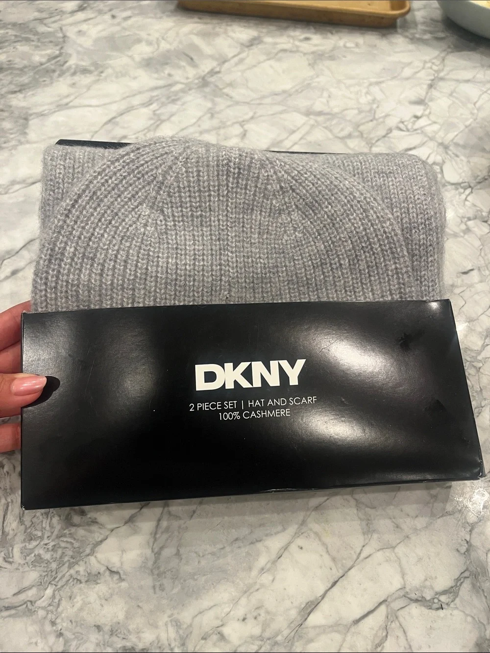 DKNY 100% Cashmere Hat and Scarf Set